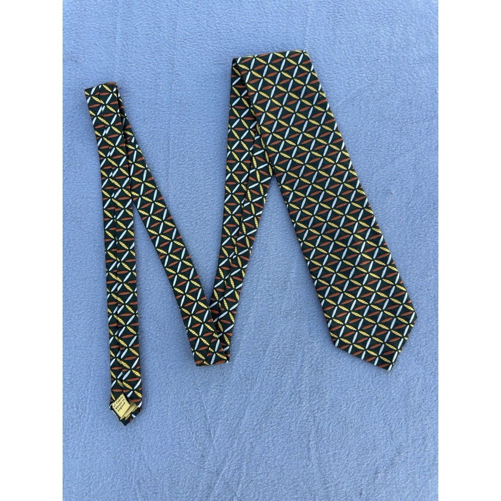 Vintage Hickey Freeman Hand Tailored Silk Tie USA Geometric Print 1980s-90s